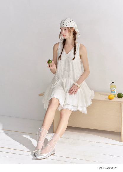 Soft White Embroidered Sleeveless Dress