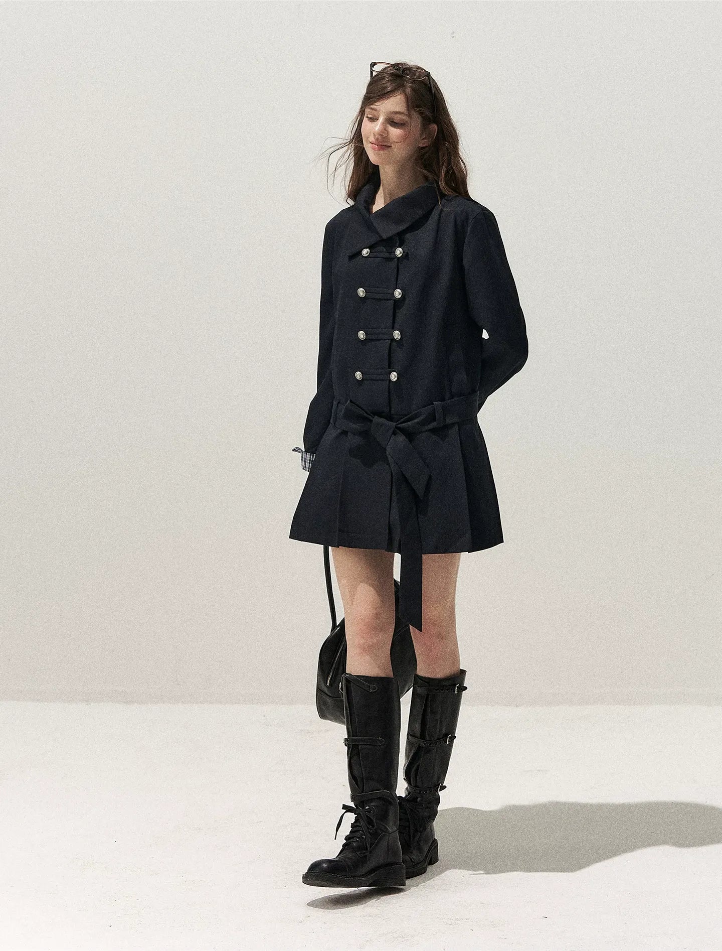 Plaid Cuff Napoleon Trench Dress