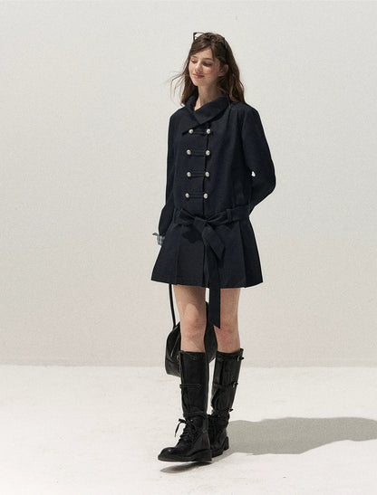 Plaid Cuff Napoleon Trench Dress