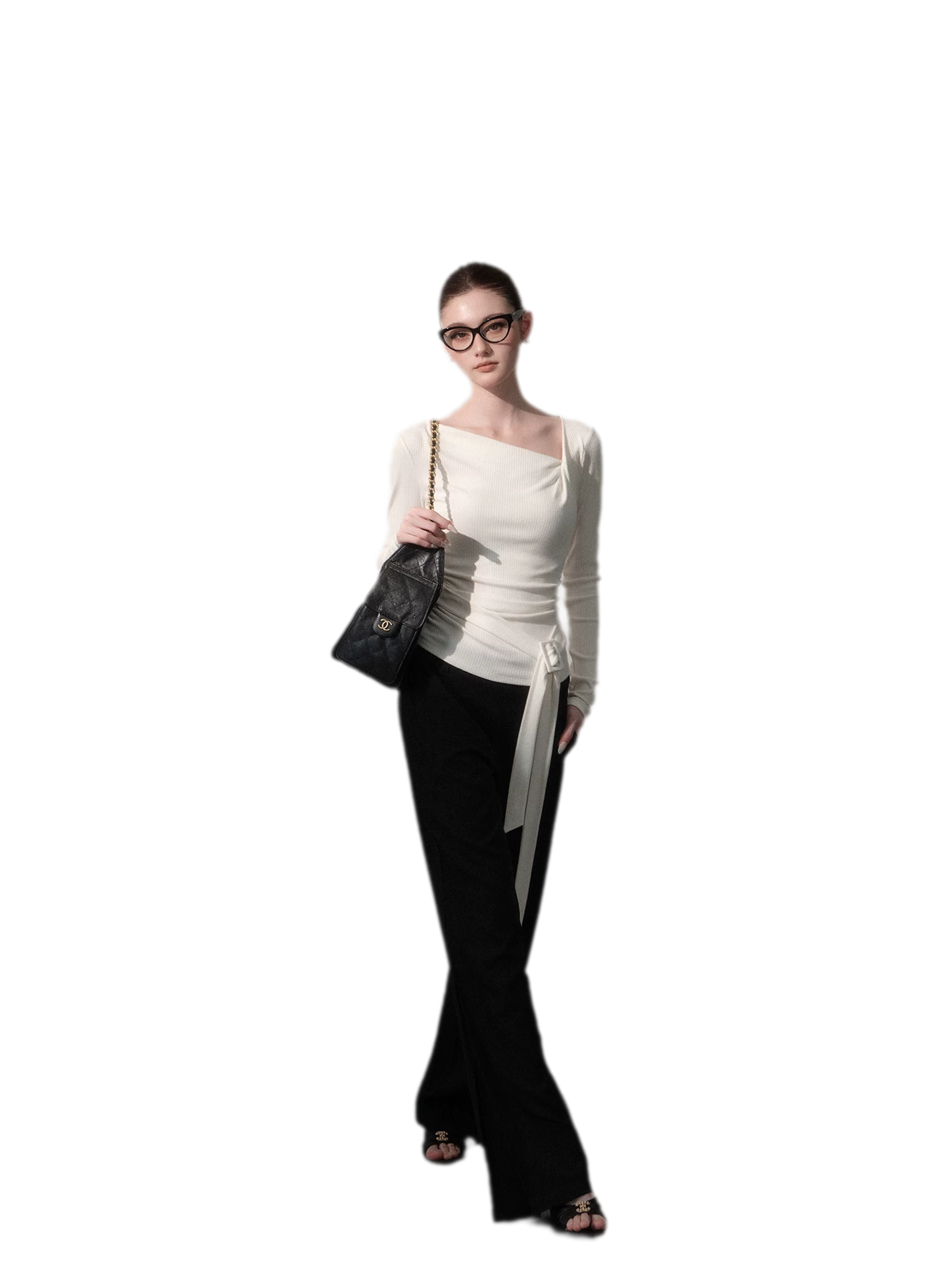 Ribbon Asymmetric Knit Top