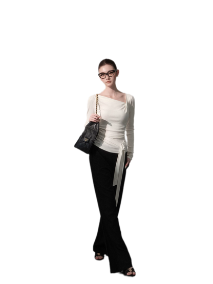 Ribbon Asymmetric Knit Top