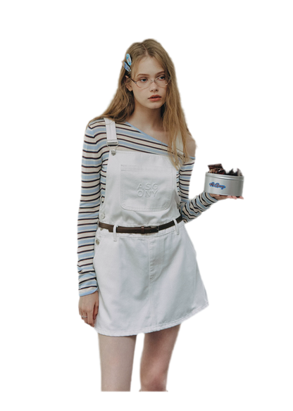 Cotton Denim Pinafore Mini Dress
