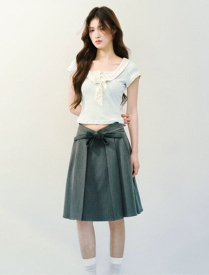 High Waist Pleated Midi Skirt