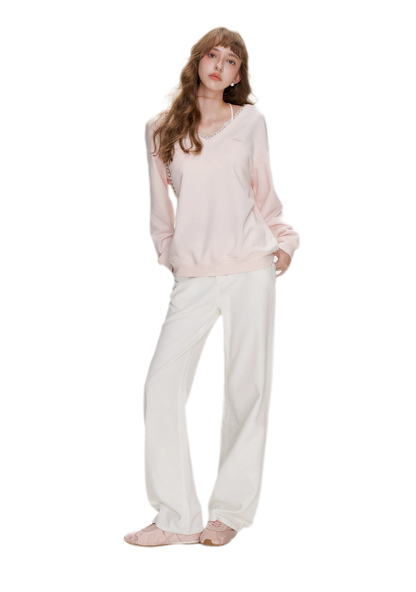 Lace Trim Back Cutout Pullover