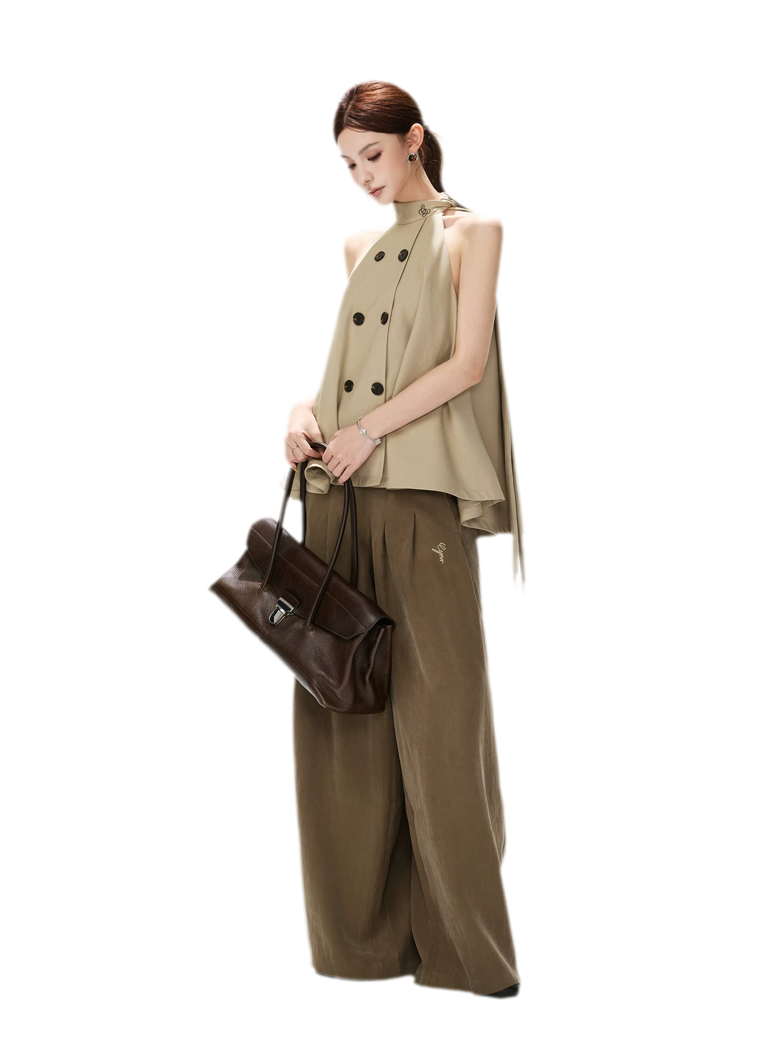 Twill Asymmetric Halter Top