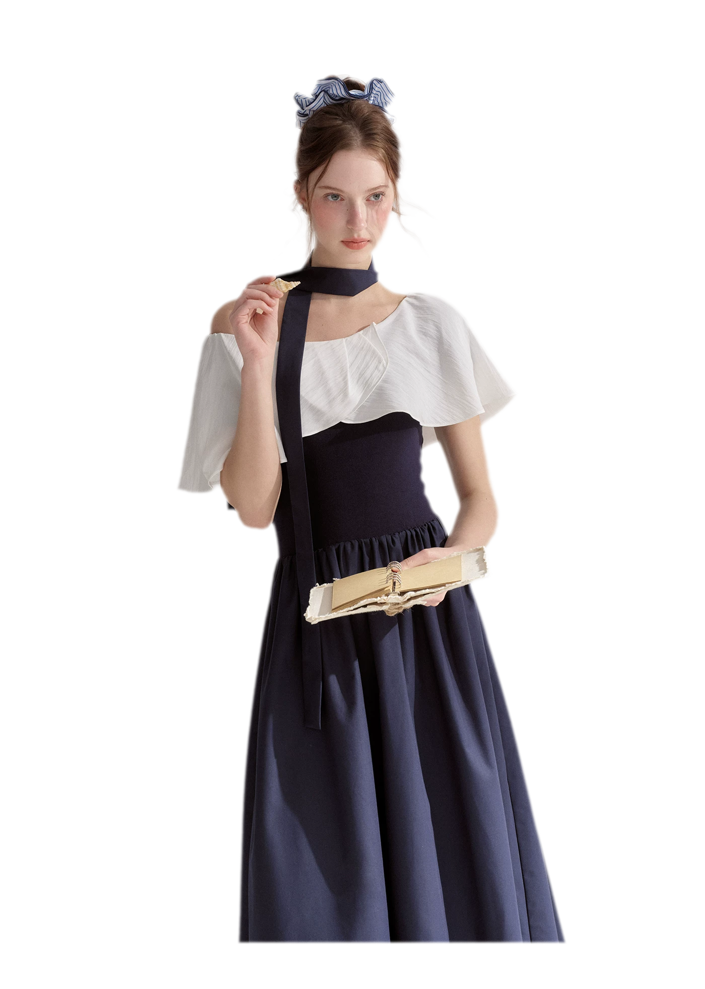 Cape Ribbon Ruffle Dress