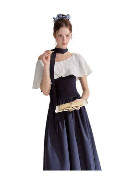 Cape Ribbon Ruffle Dress