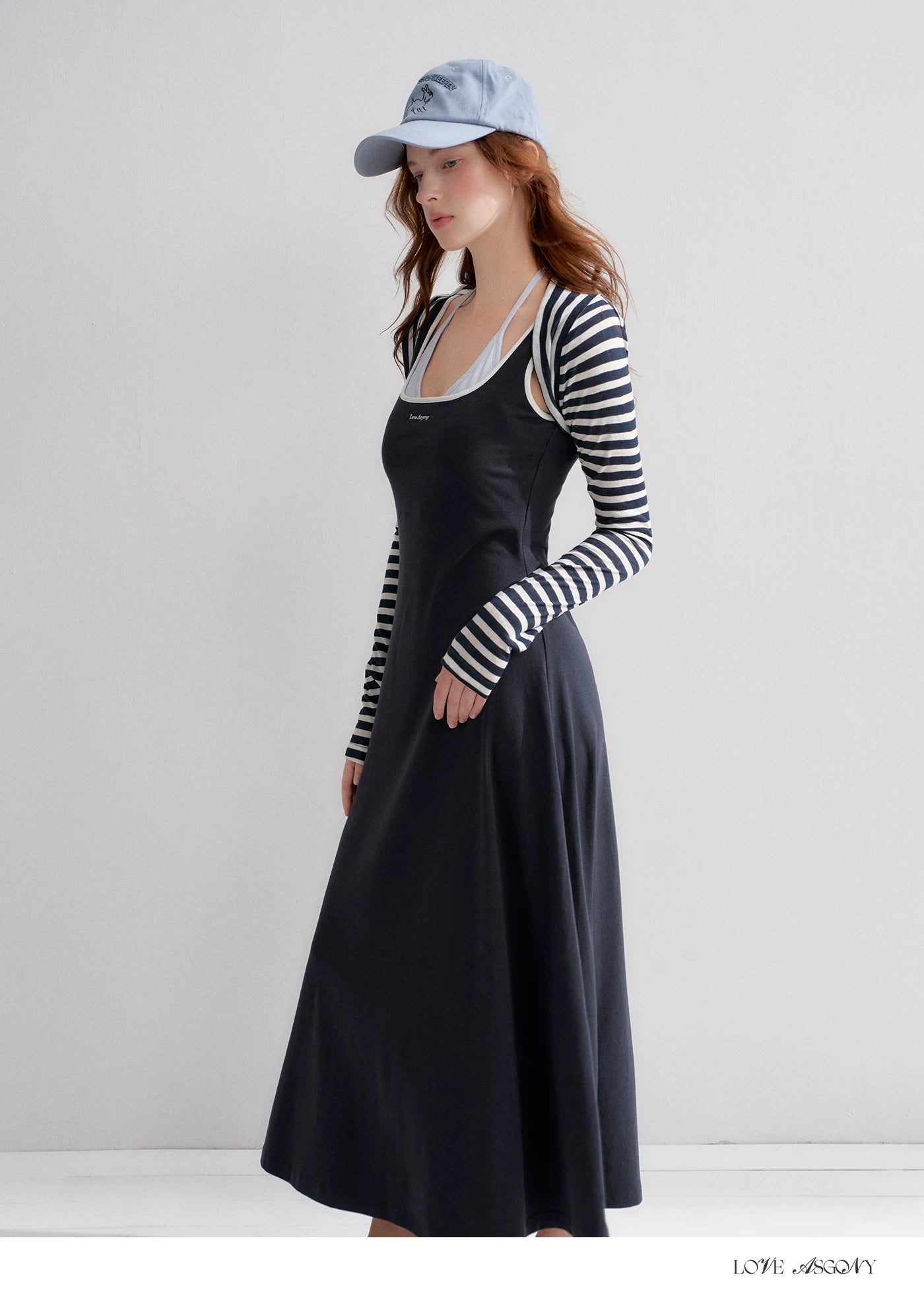 Contrast Color U-Neck Halter Knit Long Dress