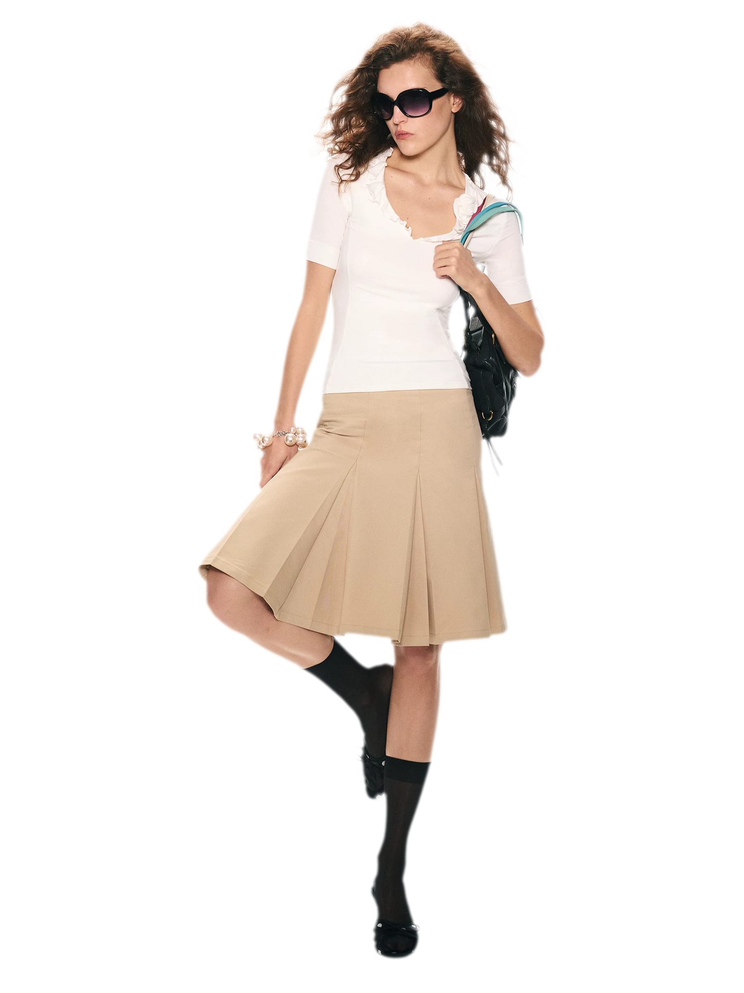Low Waist Pleated A-Line Skirt