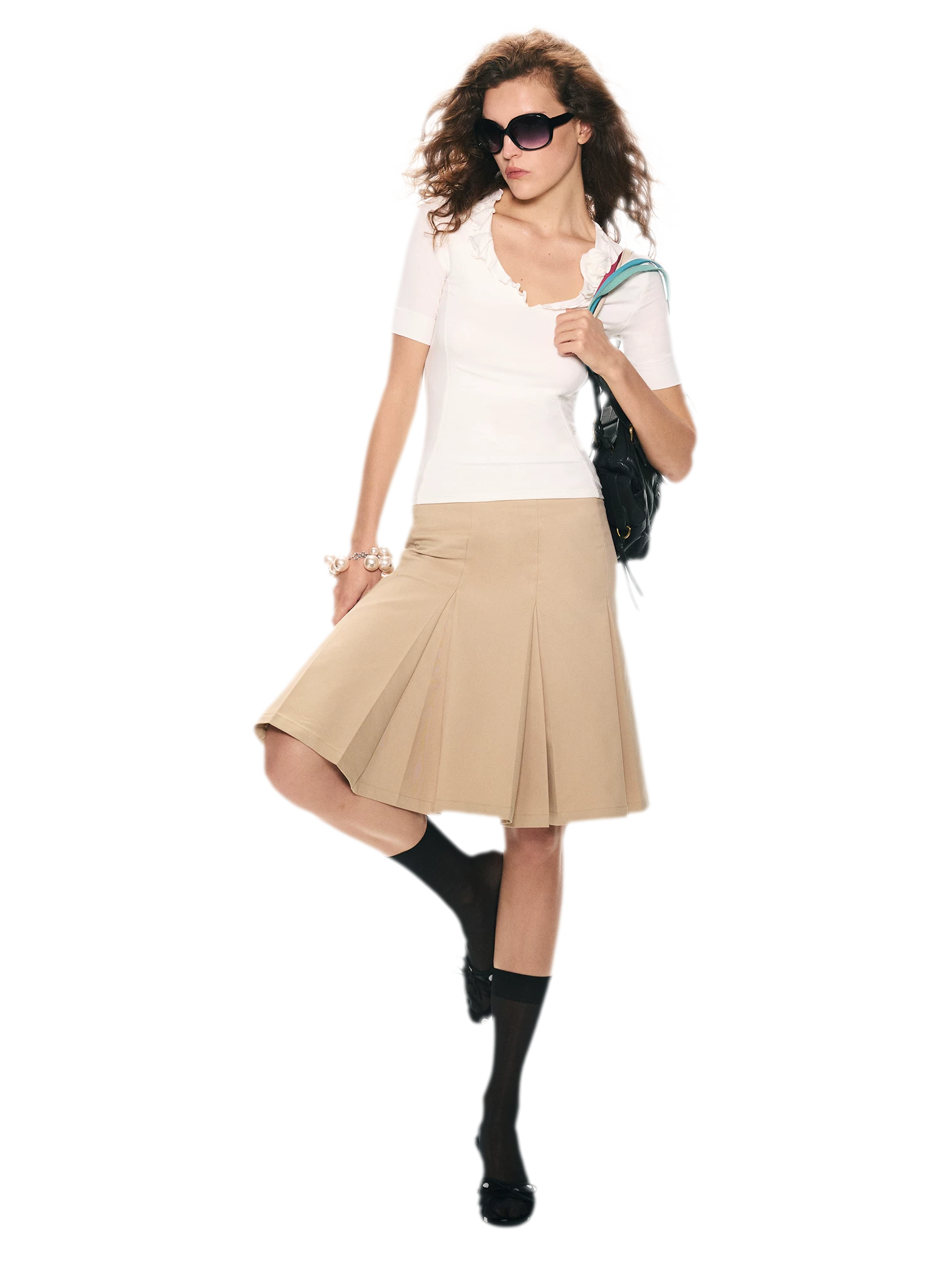 Low Waist Pleated A-Line Skirt
