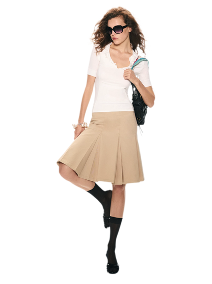 Low Waist Pleated A-Line Skirt