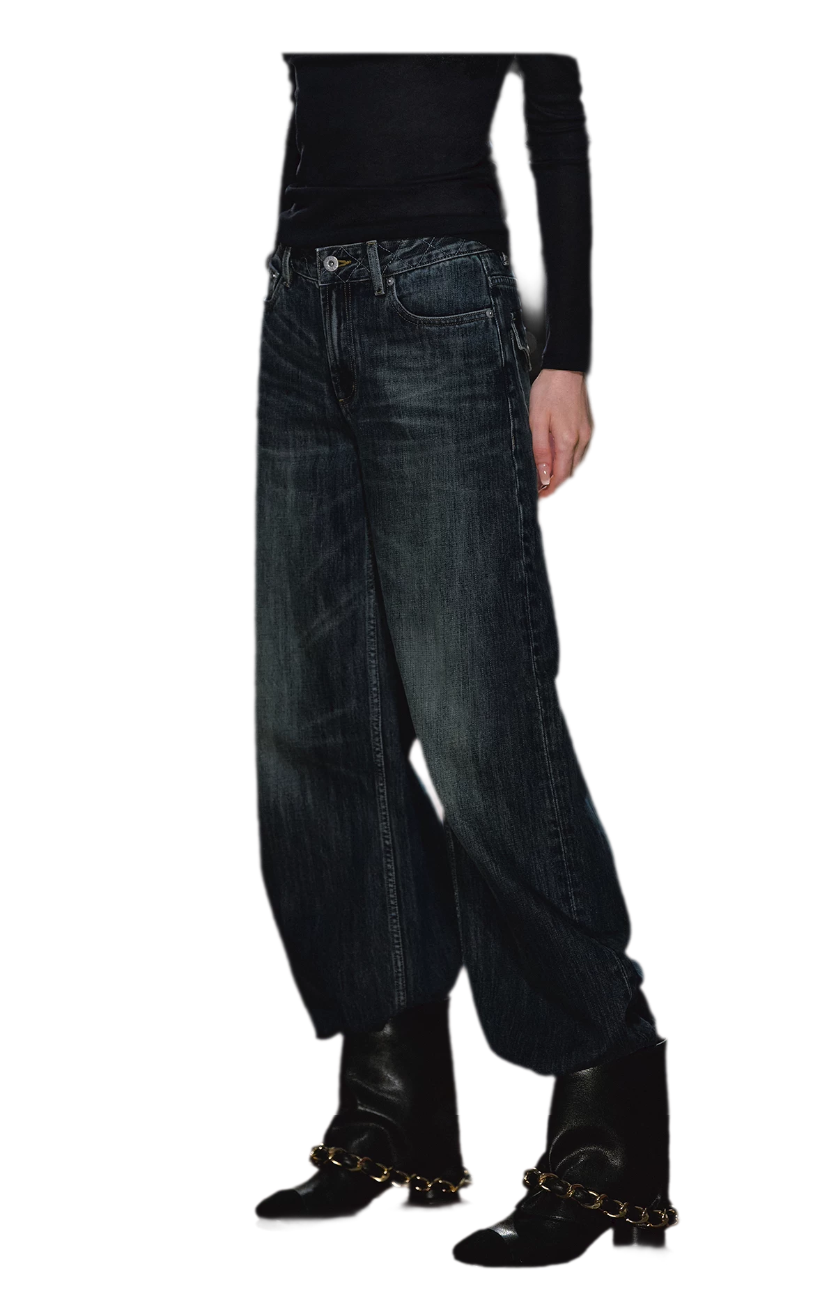 Jeans ricamati a quadri effetto lavato