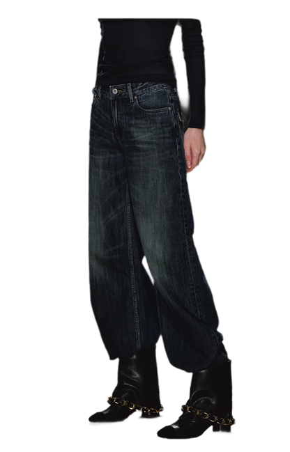 Jeans ricamati a quadri effetto lavato