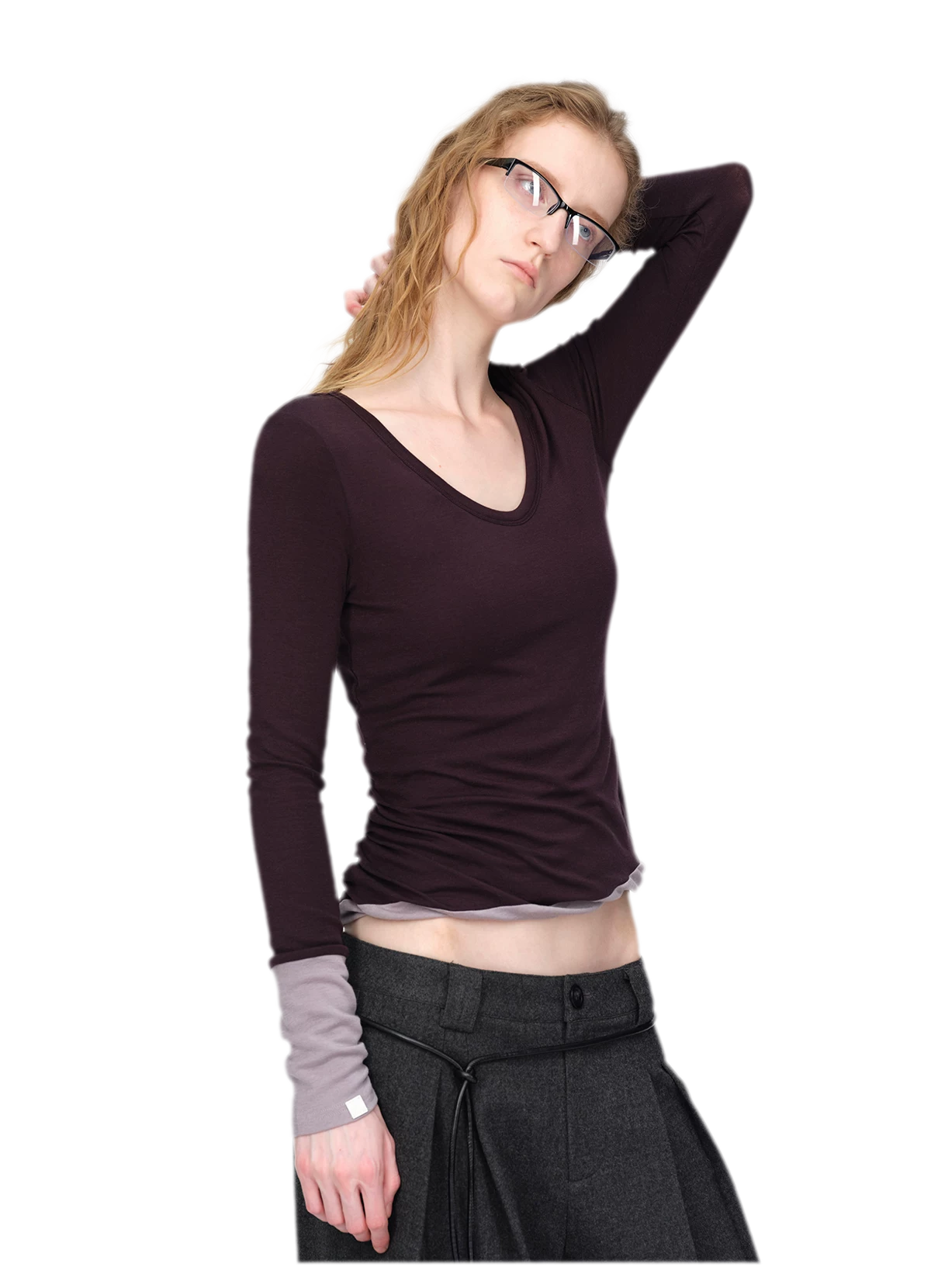 Woll-T-Shirt mit verdrehtem Color-Blocking