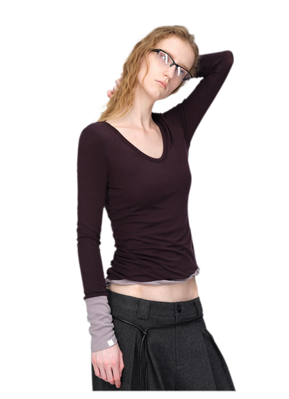 Woll-T-Shirt mit verdrehtem Color-Blocking