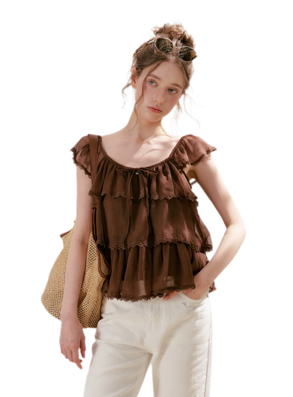 Tiered Ruffle Chiffon Blouse