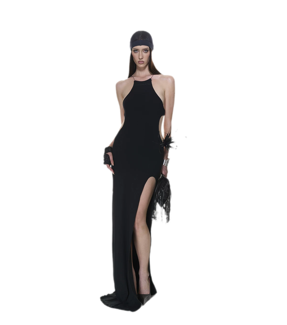 Backless Halter Slit Dress