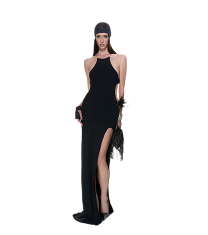 Backless Halter Slit Dress