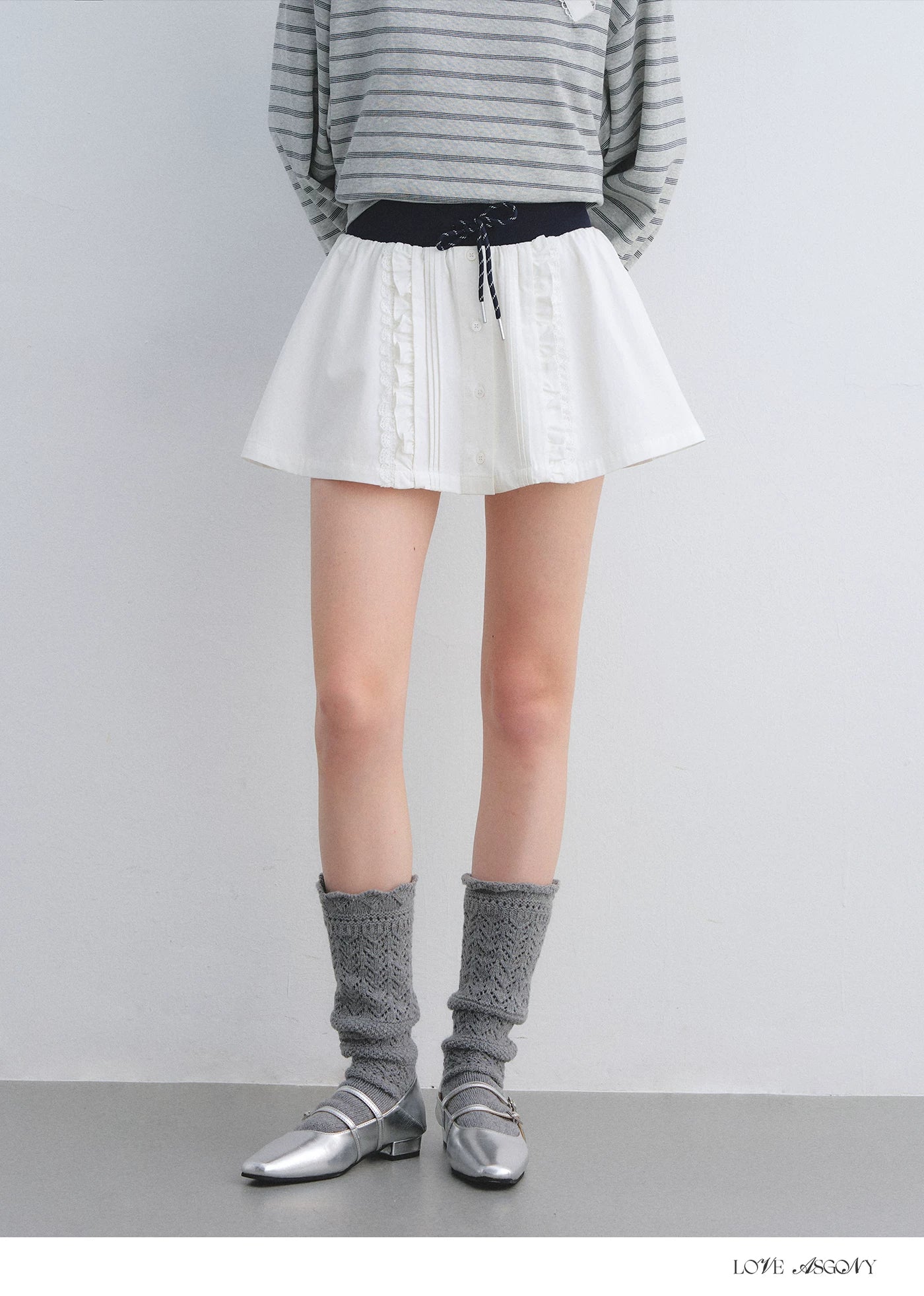 Pleated Drawstring A-line Short Skirt