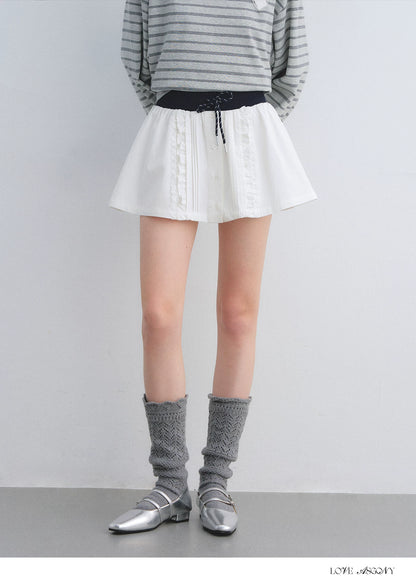Pleated Drawstring A-line Short Skirt