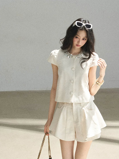 Beaded Collar Short Set