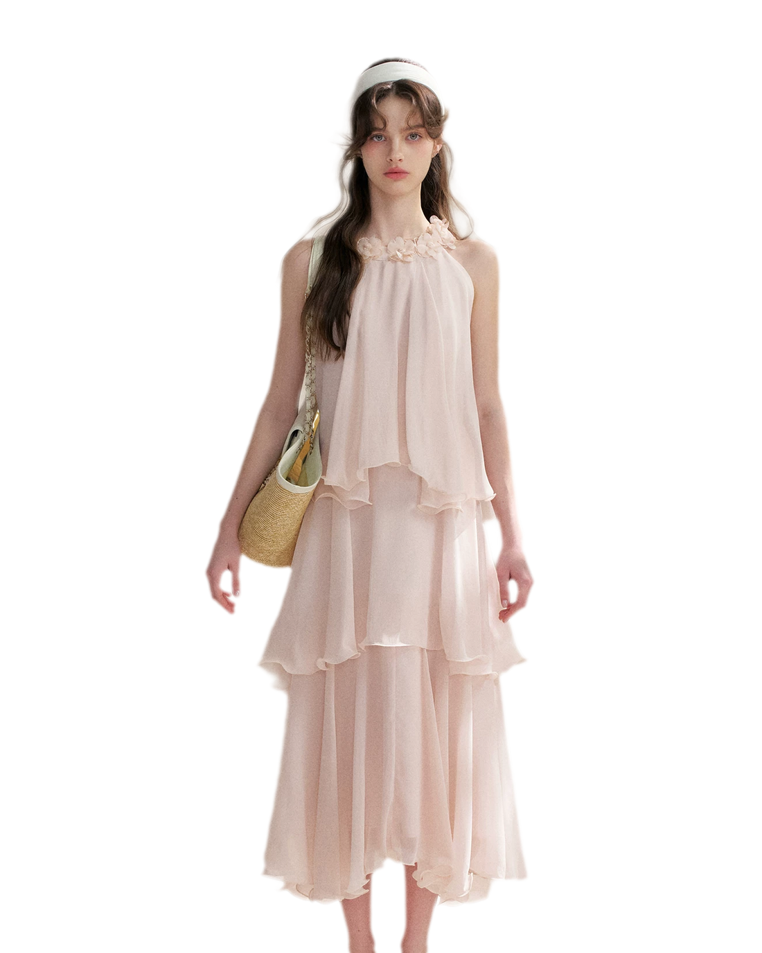 Chiffon Floral Halter Long Dress