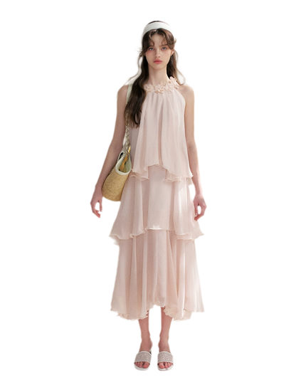 Chiffon Floral Halter Long Dress