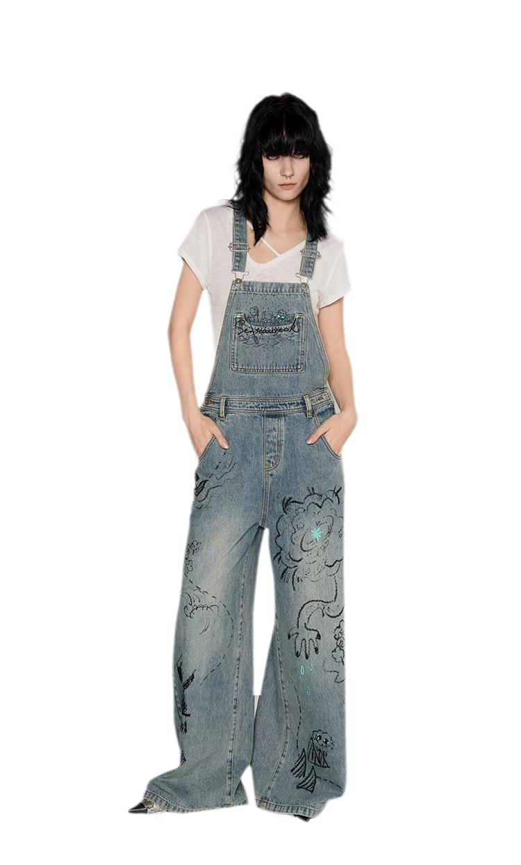 Graffiti Wide-Leg Overalls