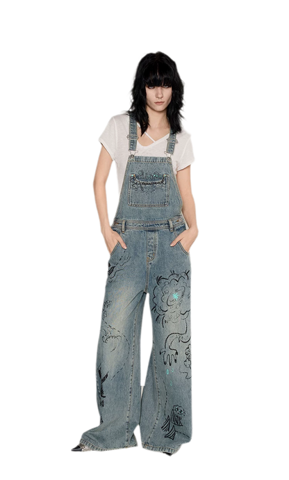 Graffiti Wide-Leg Overalls