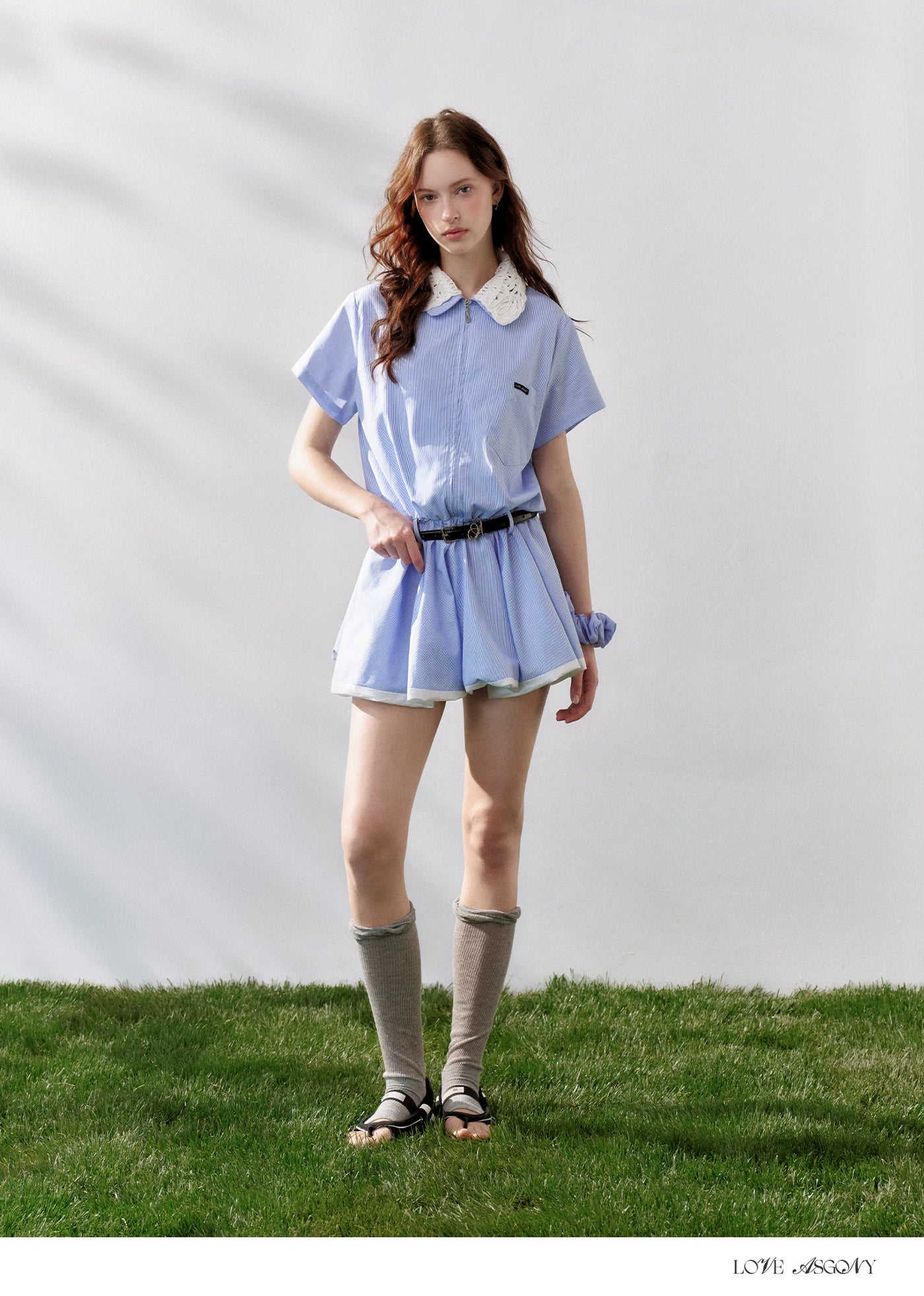 Lace Collar Half-Zip Waist Dress