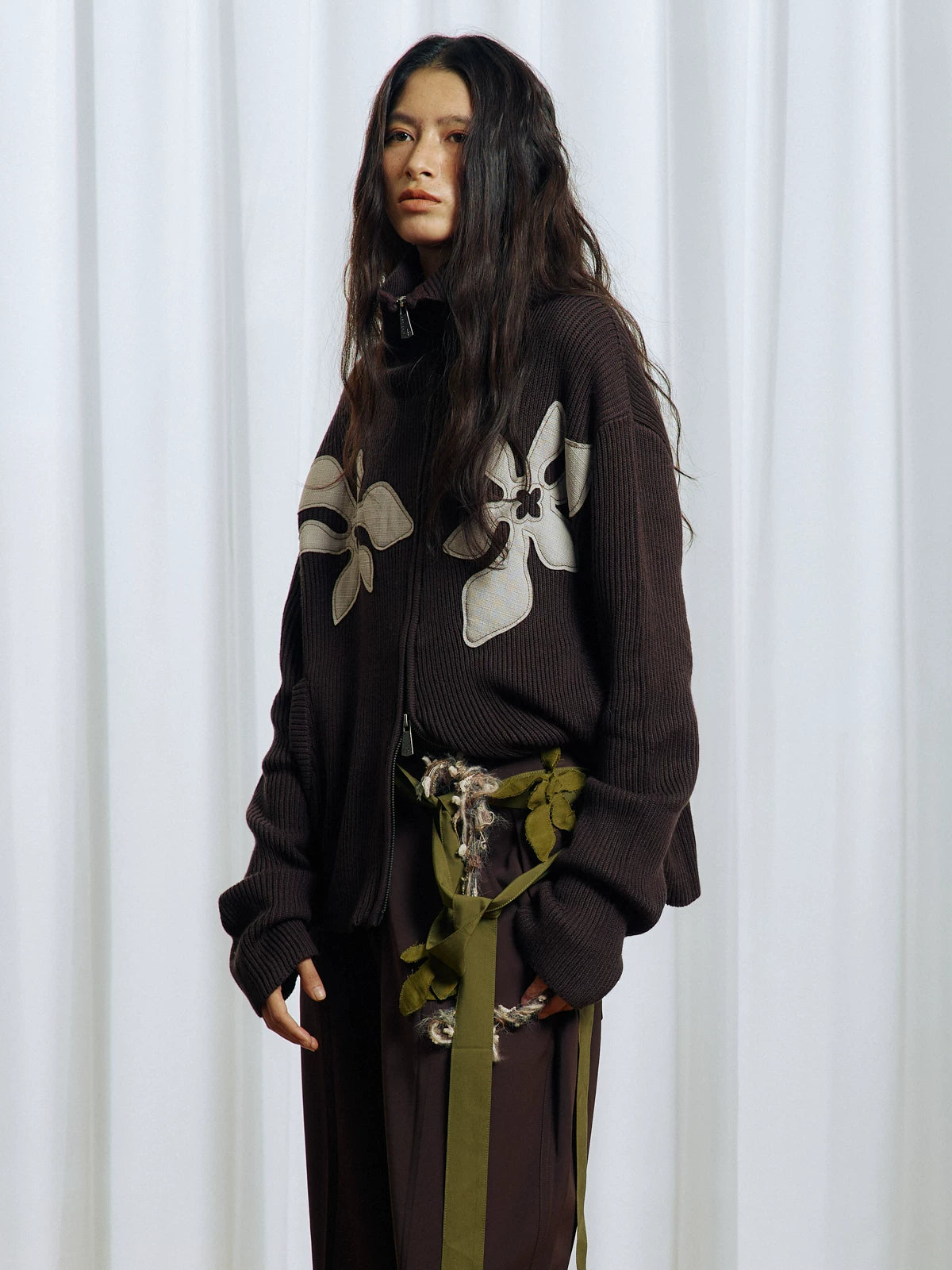Appliqué Zip-Up Knit Jacket