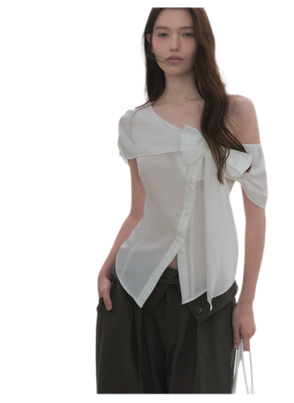 Asymmetric Bow Waist Blouse