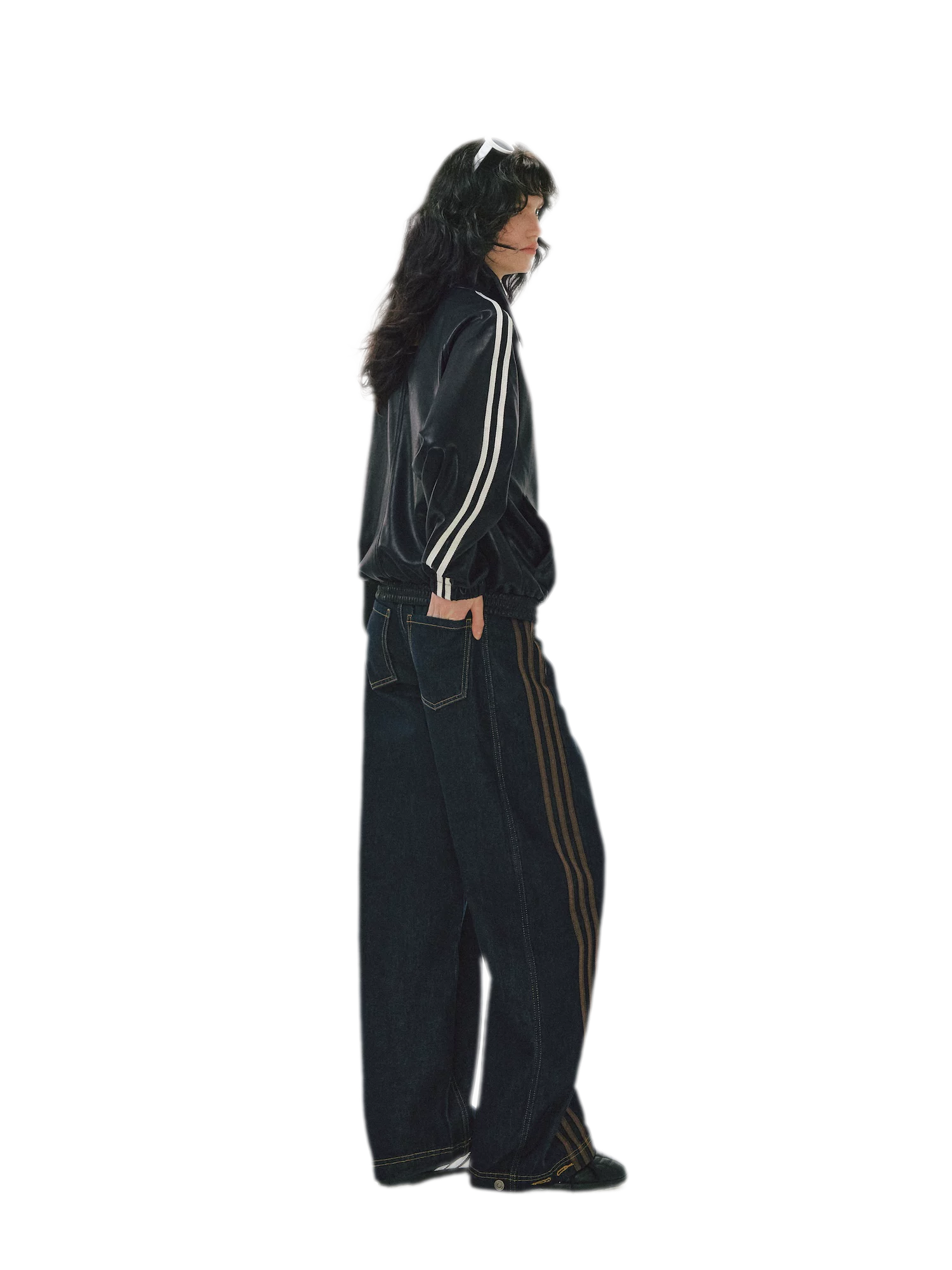 Contrast Panel Wide-Leg Jeans