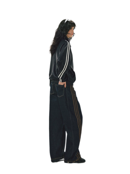 Contrast Panel Wide-Leg Jeans