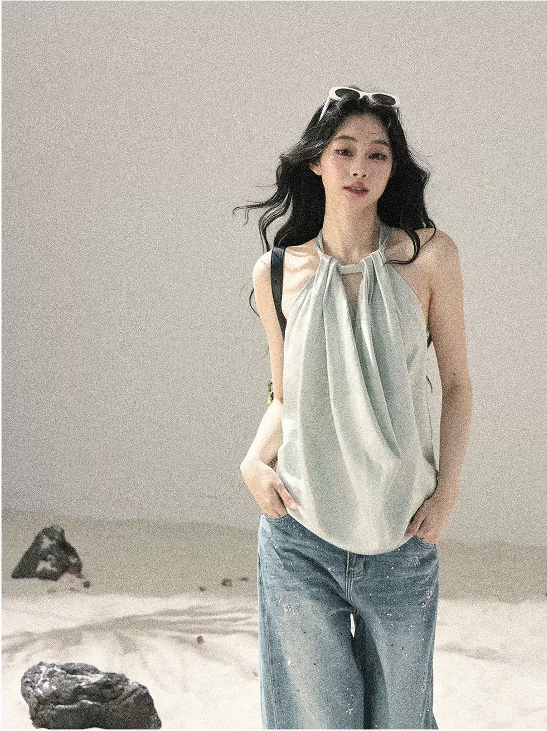 Fluid Halter Backless Top
