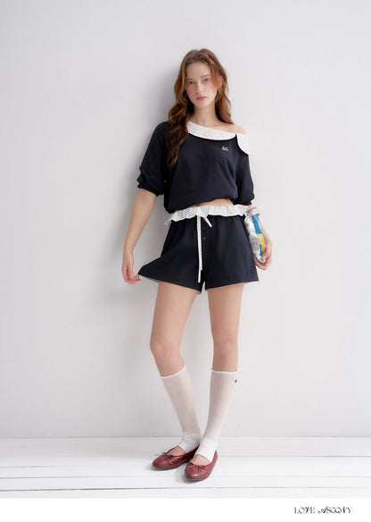 Vintage Polka Dot Asymmetric Short Sleeve Sweatshirt