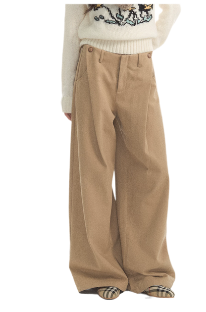 Geplooide broek met wijde pijpen van wolachtige stof