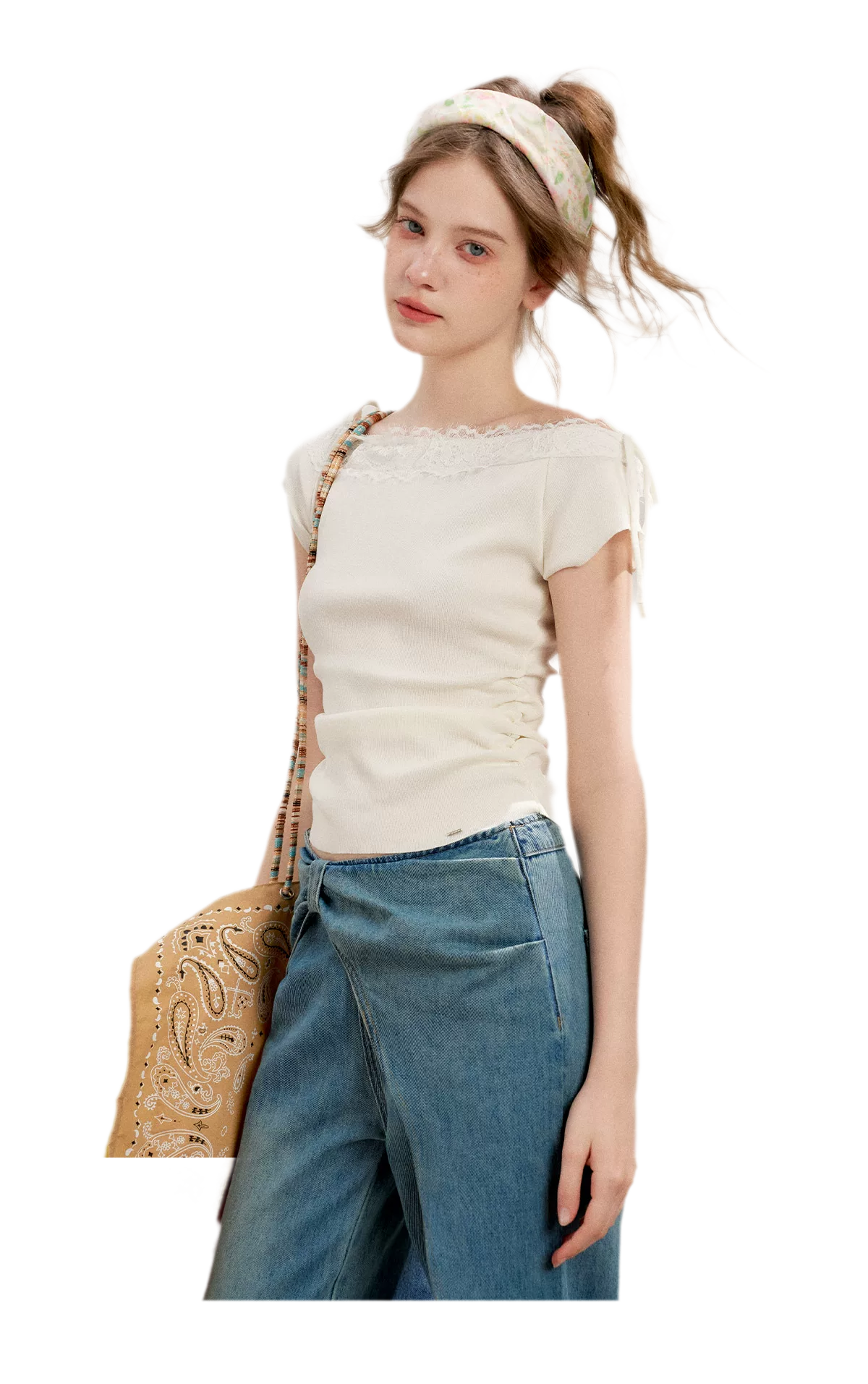 Soft Cotton Wide-Leg Jeans with Bow Detail