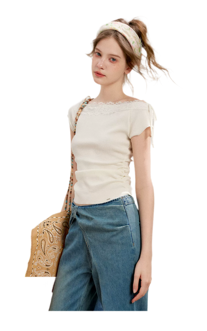 Soft Cotton Wide-Leg Jeans with Bow Detail