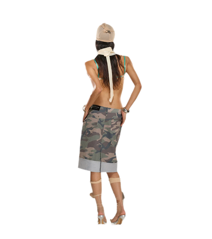 Washed Camouflage Pleated Skirt
