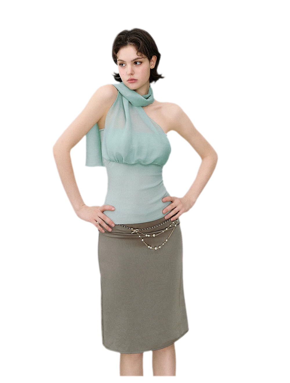 Mesh Scarf-style Tencel Knit Tube Top