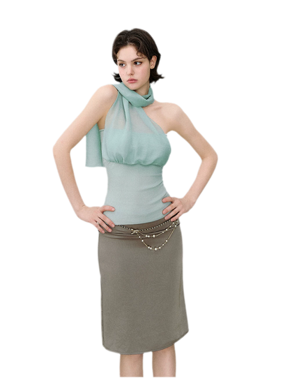Mesh Scarf-style Tencel Knit Tube Top