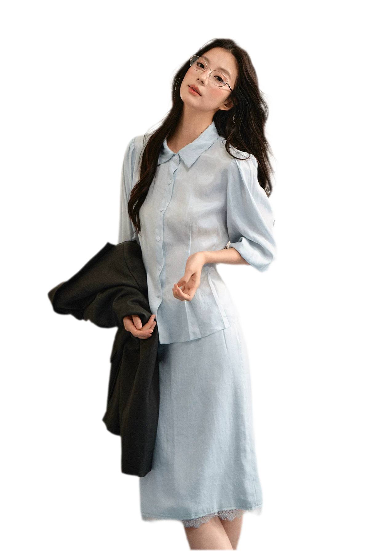 Linen Bubble Sleeve Top Skirt