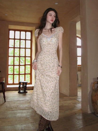 Lace V-Neck Long Dress
