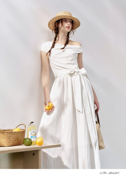 Lace-Trim Off-Shoulder Tie Dress