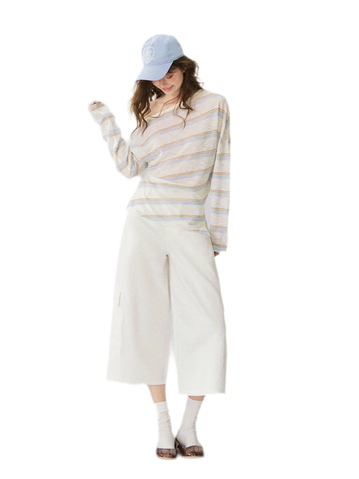 Sheer One-Shoulder Stripe Tee