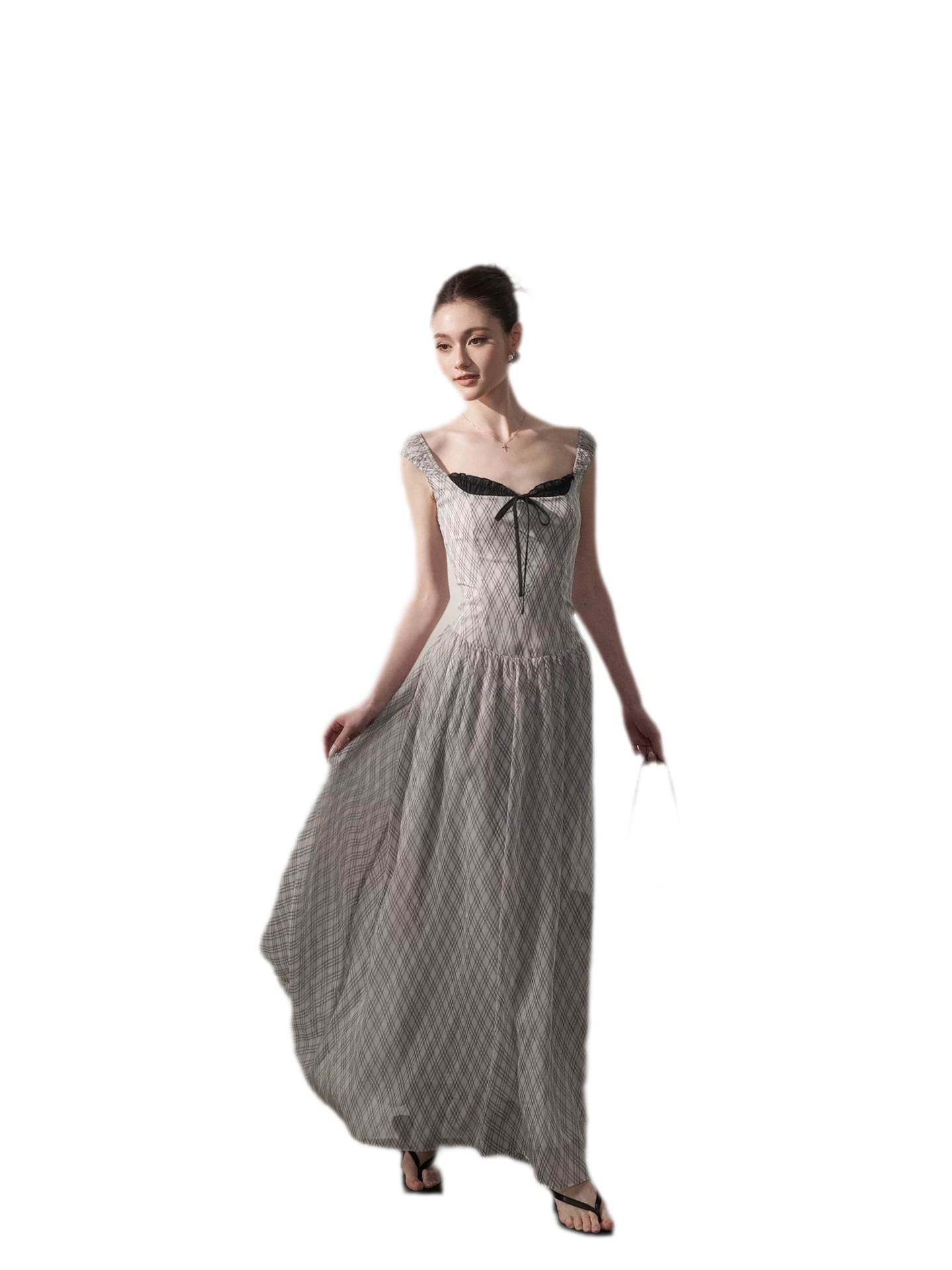 Plaid Chiffon Maxi Dress