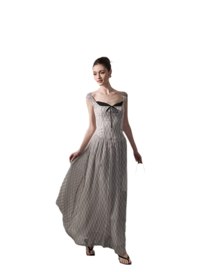 Plaid Chiffon Maxi Dress