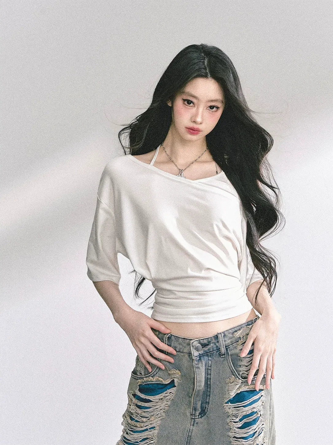 Asymmetric Beaded Off-Shoulder Top