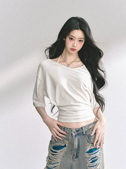 Asymmetric Beaded Off-Shoulder Top
